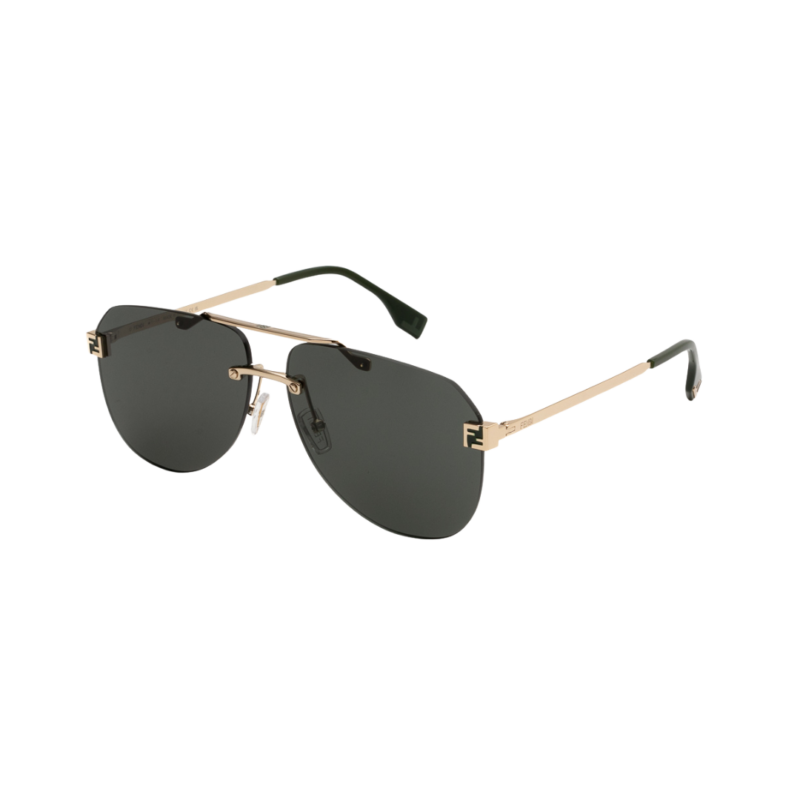 Fendi FE 40115U 32N lunettes de soleil pilote rimless en métal doré brillant avec verres vert foncé