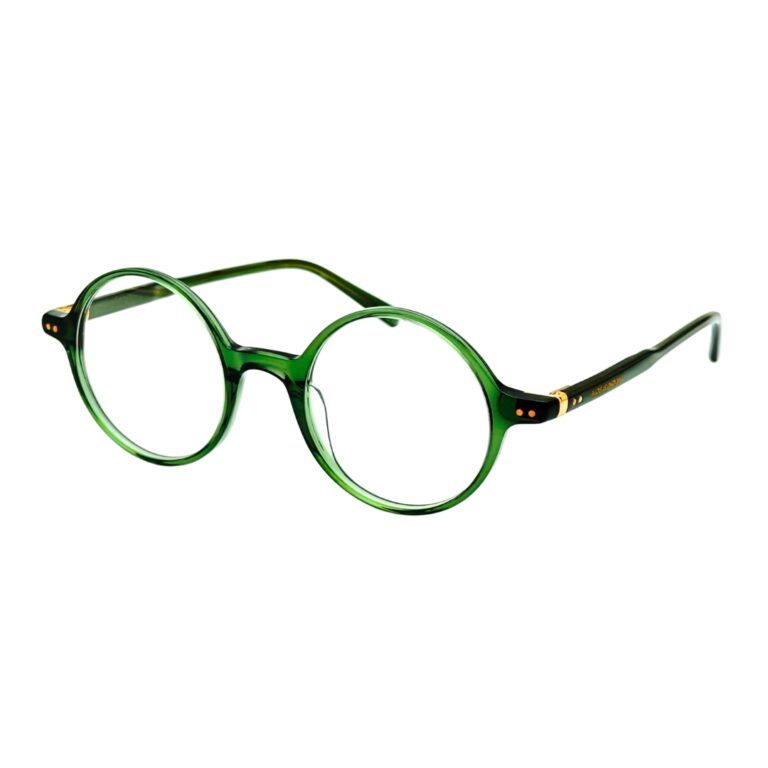Monture de vue ronde Noé et Noah HD2304 en acétate vert transparent, vue de face et de profil