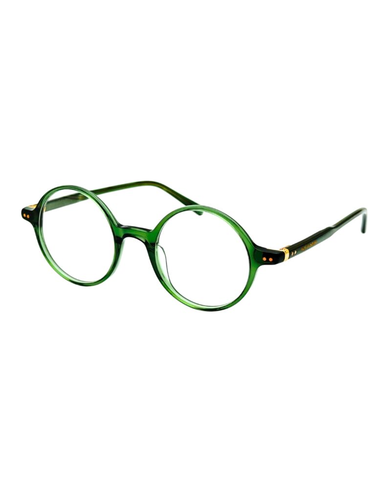 Monture de vue ronde Noé et Noah HD2304 en acétate vert transparent, vue de face et de profil