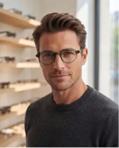Homme portant les lunettes de vue rondes Noé & Noah HD2304 en vert transparent