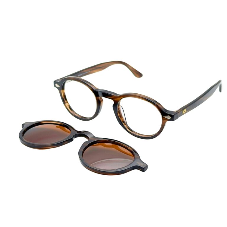 Lunettes de vue avec clip solaire magnétique KAVAK KV20147 écaille ambrée Amber Tortoise avec clip polarisé brun chez AZZABI OPTIC