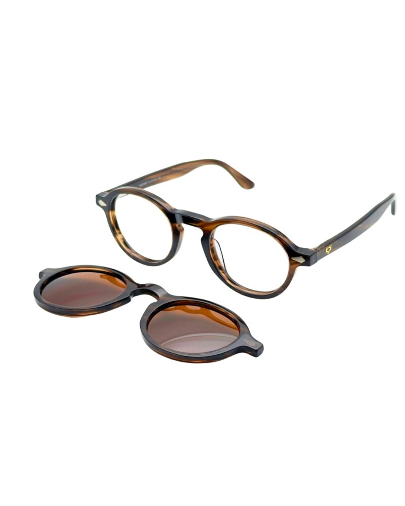 Lunettes de vue avec clip solaire magnétique KAVAK KV20147 écaille ambrée Amber Tortoise avec clip polarisé brun chez AZZABI OPTIC