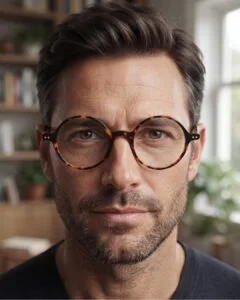 Homme avec des lunettes de vue vintage Noé & Noah HD2304 en acétate écaille
