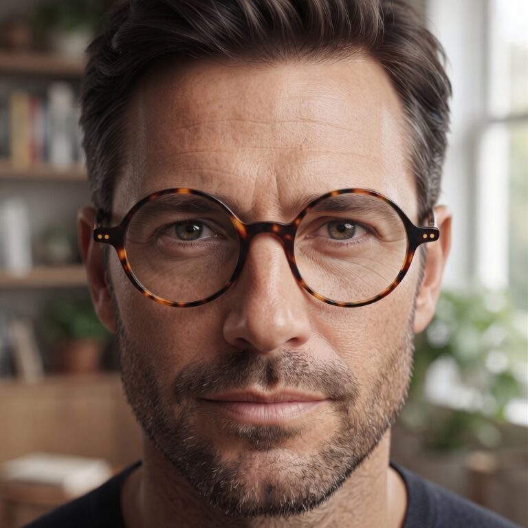Homme avec des lunettes de vue vintage Noé & Noah HD2304 en acétate écaille