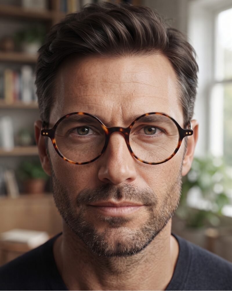 Homme avec des lunettes de vue vintage Noé & Noah HD2304 en acétate écaille