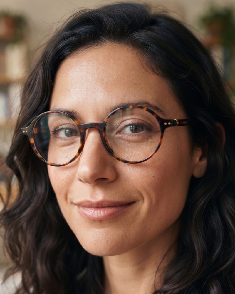 Portrait de femme portant les lunettes de vue Noé & Noah HD2304 en écaille