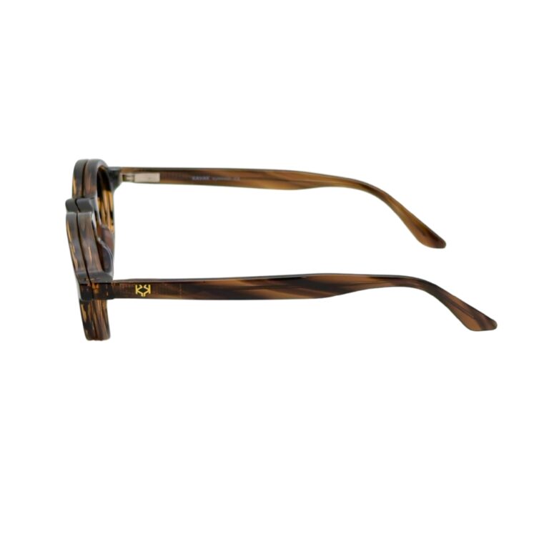 Profil avec monogramme doré des lunettes de vue avec clip solaire magnétique KAVAK KV20147 Amber Tortoise