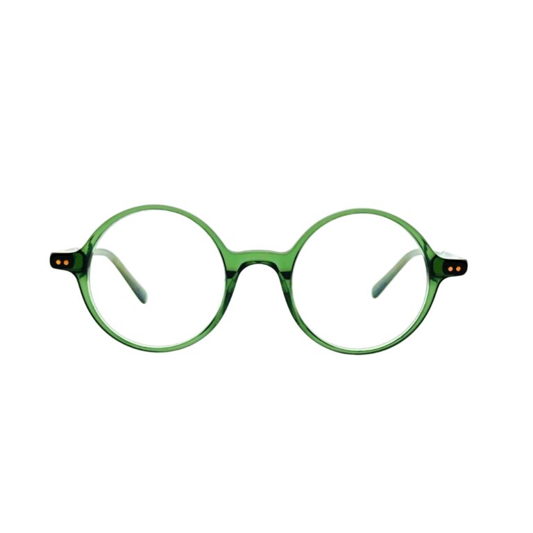 Monture de vue ronde Noé et Noah HD2304 en acétate vert transparent, vue de face