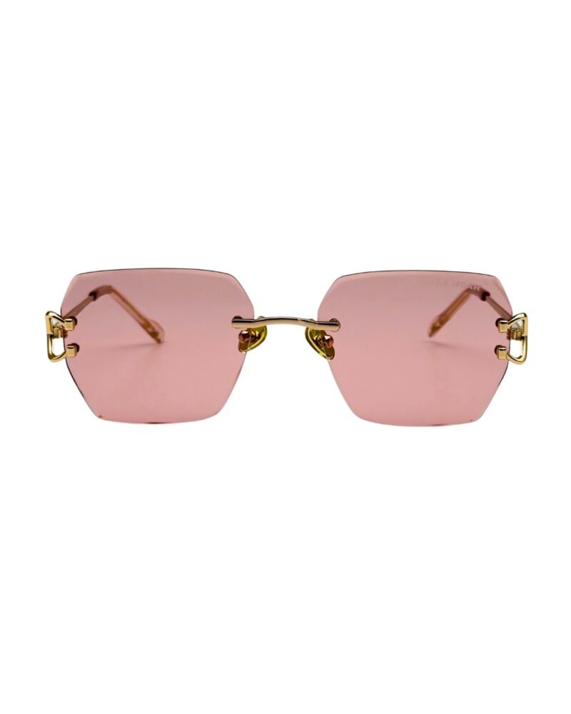 lunettes-de-soleil-noe-noah-tubo-rose-vue-face Lunettes de soleil NOE & NOAH TUBO forme géométrique octogonale verres roses monture sans cadre