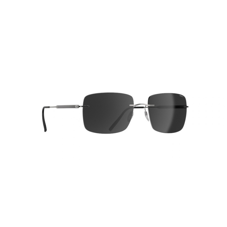 Détail de la monture rimless en titane et des verres solaires gris polarisés Silhouette Chesterman 8752