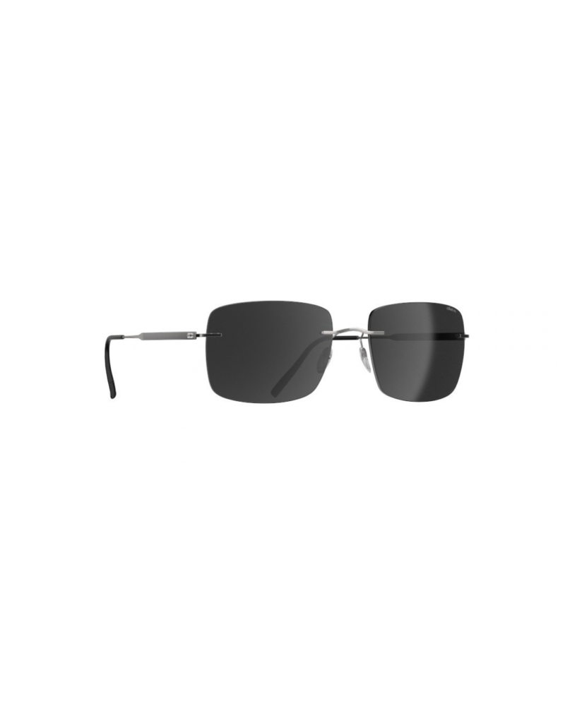 Détail de la monture rimless en titane et des verres solaires gris polarisés Silhouette Chesterman 8752