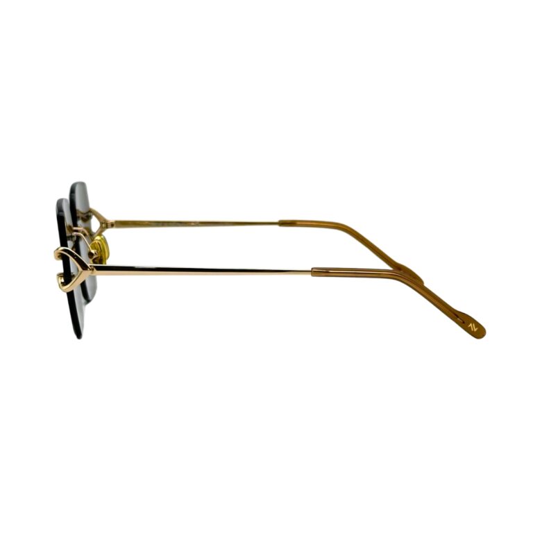 lunettes-de-soleil-noe-noah-tubo-profil-branche-doree Détail de branche et charnière en boucle NOE & NOAH TUBO métal doré avec manchons champagne