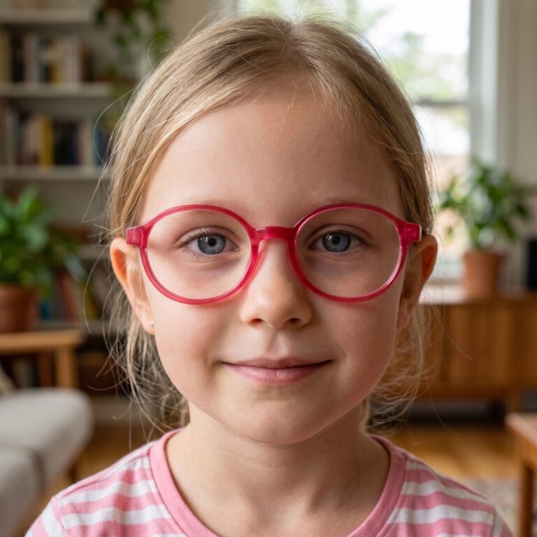 Fille avec lunettes de vue fuchsia Fille portant des lunettes de vue enfant silicone Tunisie Jow Way fuchsia