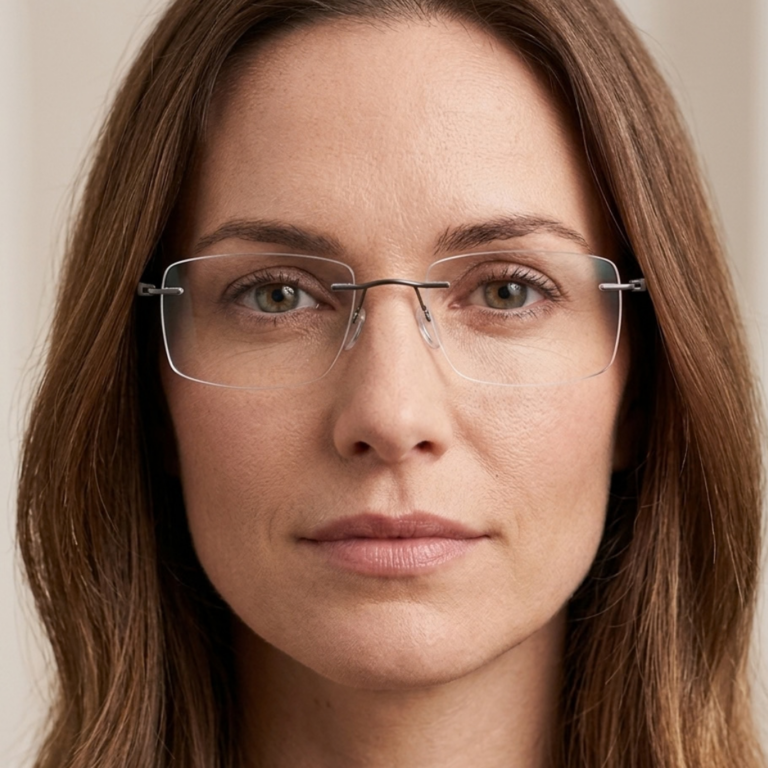 Femme portant les lunettes percées en titane Silhouette 5573 6560 The Dawn