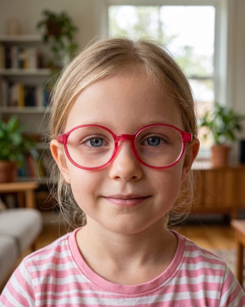 Fille avec lunettes de vue fuchsia Fille portant des lunettes de vue enfant silicone Tunisie Jow Way fuchsia