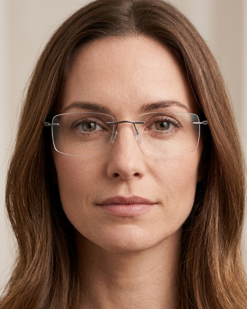 Femme portant les lunettes percées en titane Silhouette 5573 6560 The Dawn