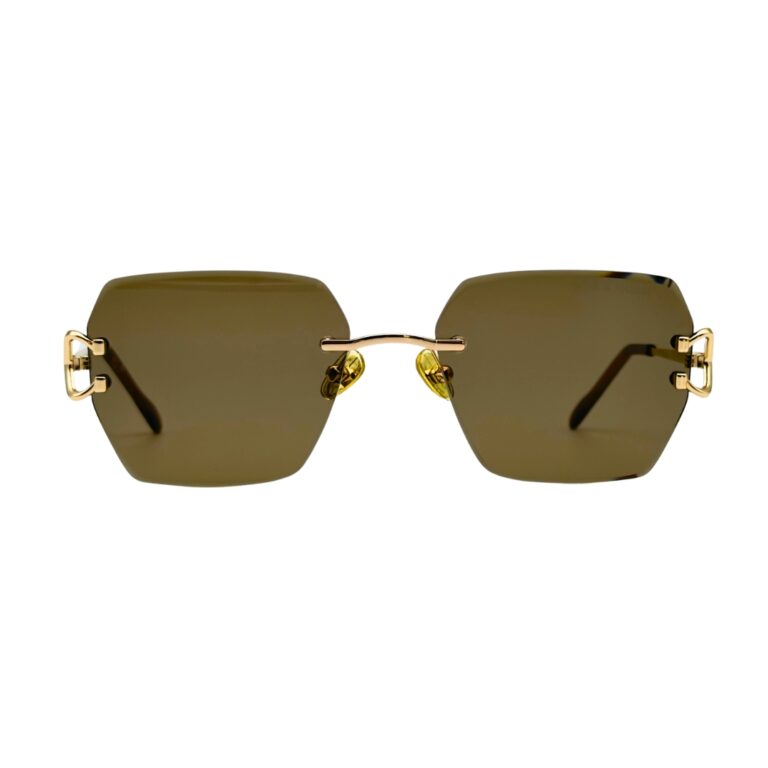 lunettes-de-soleil-noe-noah-tubo-brun-vue-face Monture solaire rimless NOE & NOAH TUBO verres géométriques bruns face avant