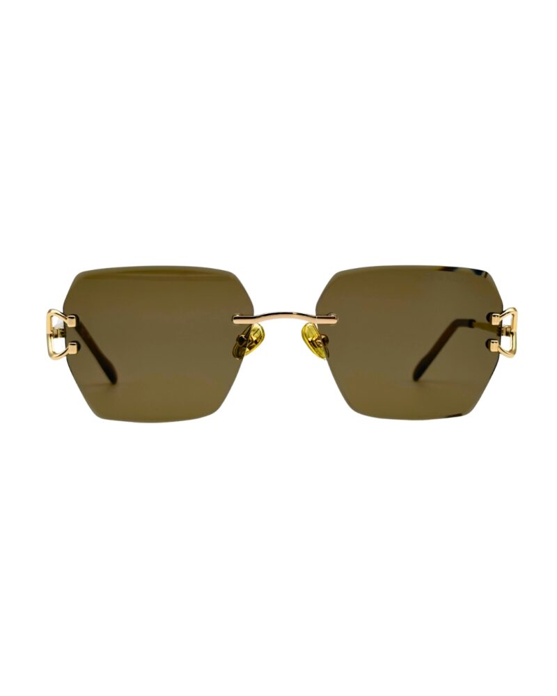 lunettes-de-soleil-noe-noah-tubo-brun-vue-face Monture solaire rimless NOE & NOAH TUBO verres géométriques bruns face avant