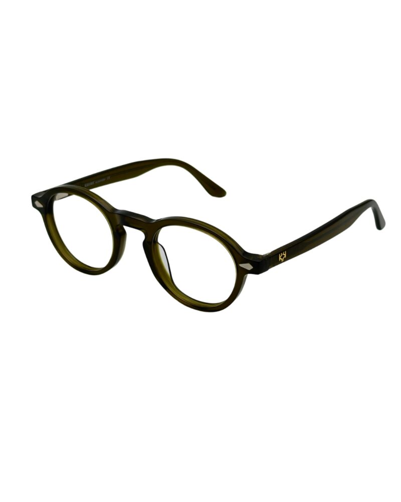 Monture de lunettes de vue avec clip solaire magnétique KAVAK KV20147 vert olive translucide vue trois quarts chez AZZABI OPTIC