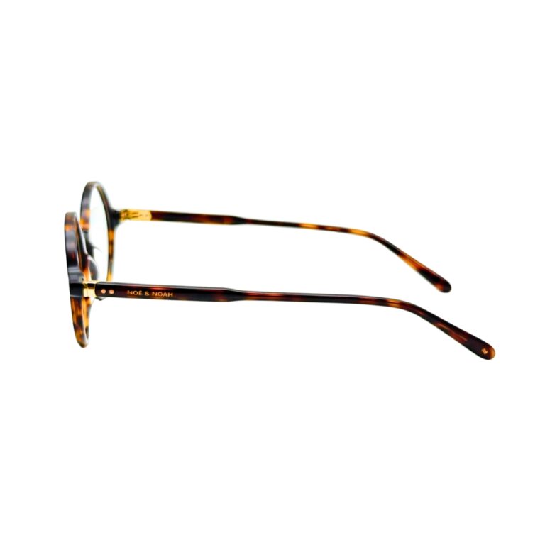 Lunettes de vue rondes vintage Noé & Noah HD2304 en acétate écaille havana, vue de face et détail intérieur branche