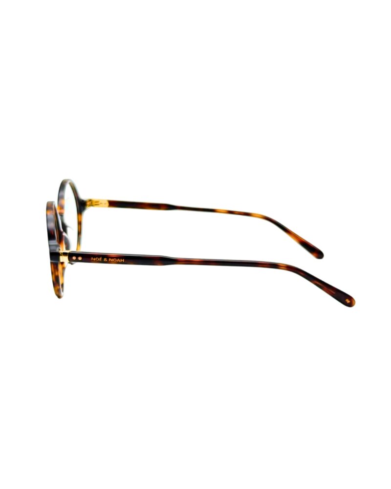 Lunettes de vue rondes vintage Noé & Noah HD2304 en acétate écaille havana, vue de face et détail intérieur branche