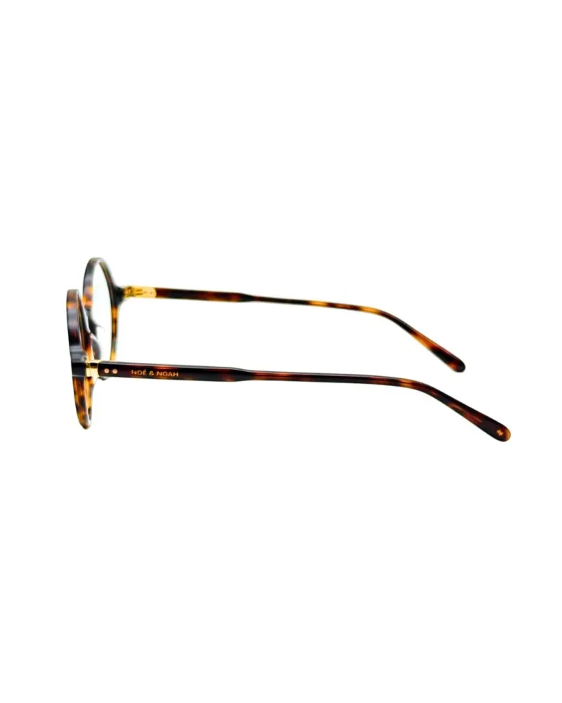 Lunettes de vue rondes vintage Noé & Noah HD2304 en acétate écaille havana, vue de face et détail intérieur branche