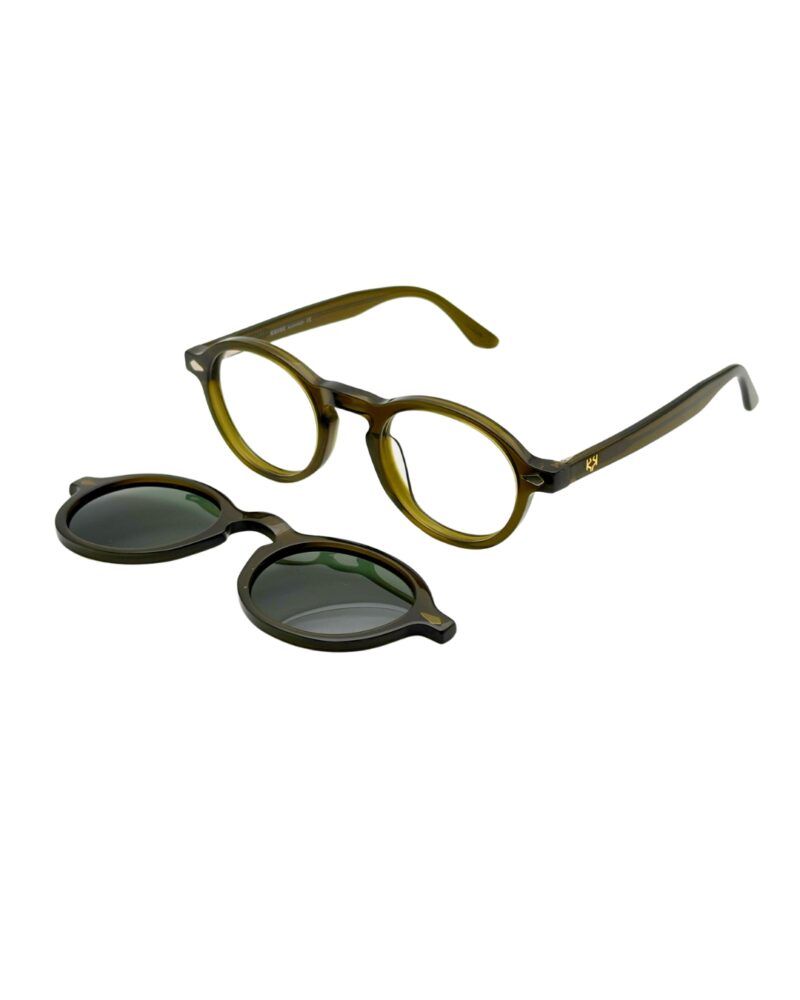 Lunettes de vue avec clip solaire magnétique KAVAK KV20147 vert olive avec clip polarisé vert G15 détaché
