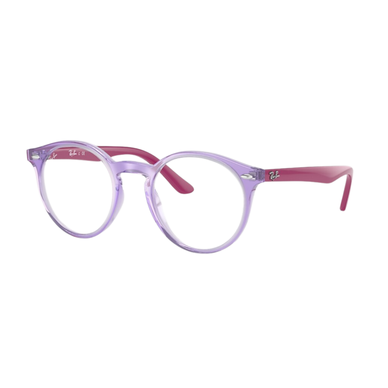 Monture optique Ray-Ban Junior RY 1594 lilas cristal et branches rose baie vue trois-quarts