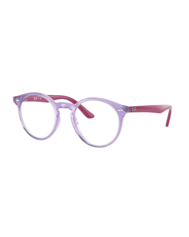 Monture optique Ray-Ban Junior RY 1594 lilas cristal et branches rose baie vue trois-quarts