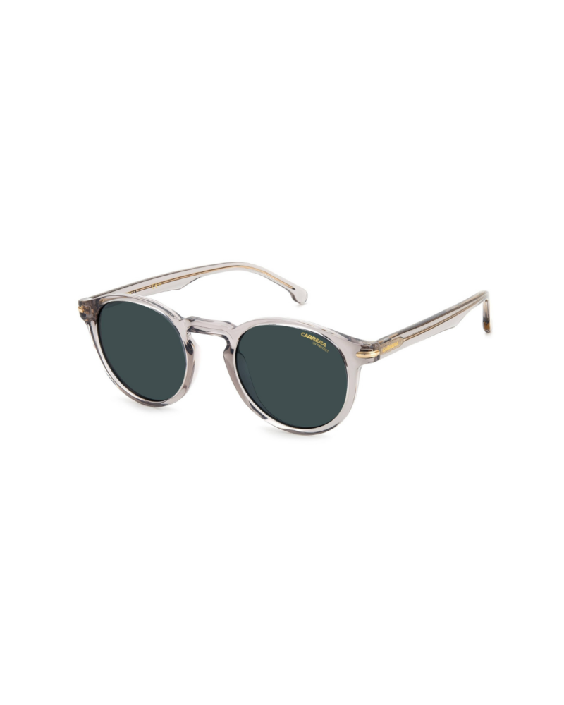 Lunettes de soleil Carrera 301/S Gris Cristal Lunettes de soleil Carrera 301/S rondes en acétate gris translucide et détails dorés chez Azzabi Optic Tunisie
