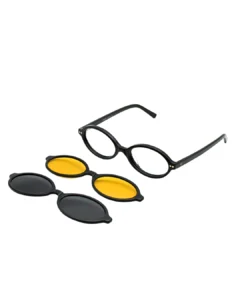 Lunette Kavak 1694 noir C1 avec clip solaire polarisé gris et clip vision nocturne jaune calibre 52-18