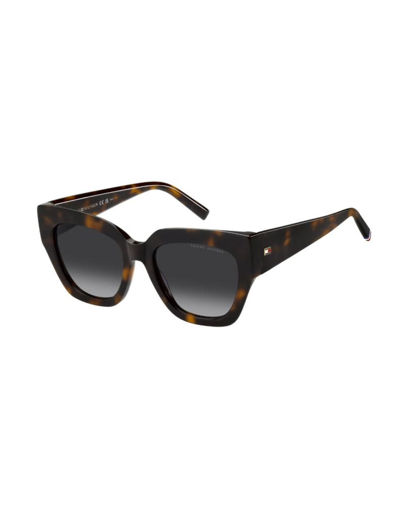 Lunettes de soleil Tommy Hilfiger TH 2223/S monture papillon en acétate marron Havana pour femme chez AZZABI OPTIC