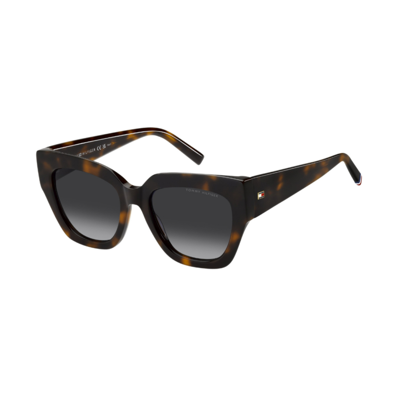 Lunettes de soleil Tommy Hilfiger TH 2223/S monture papillon en acétate marron Havana pour femme chez AZZABI OPTIC