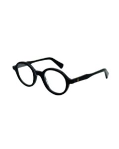 Monture optique ronde BERGAMOT Punch en acétate noir brillant, vue de trois-quarts face.