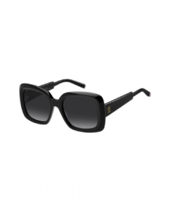 Lunettes de soleil pour femme Tommy Hilfiger TH 2208/S 8079O monture carrée biseautée noire avec logo doré TH