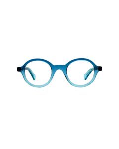 Lunettes de vue pantos BERGAMOT Punch en acétate bleu dégradé, vue frontale sur fond blanc.