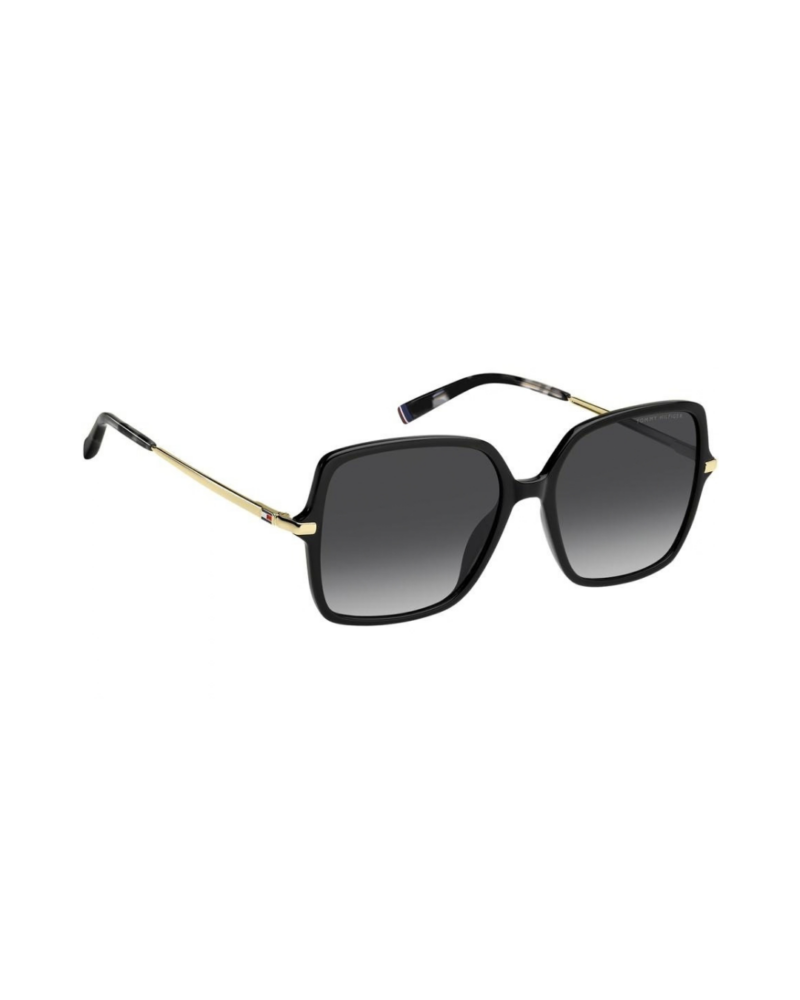 Lunettes solaires Tommy Hilfiger TH2220/S noir et or pour femme vue trois-quarts gauche