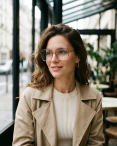 Modèle féminin portant les lunettes de vue femme Christian Dior Mini CD O S2I rose translucide.