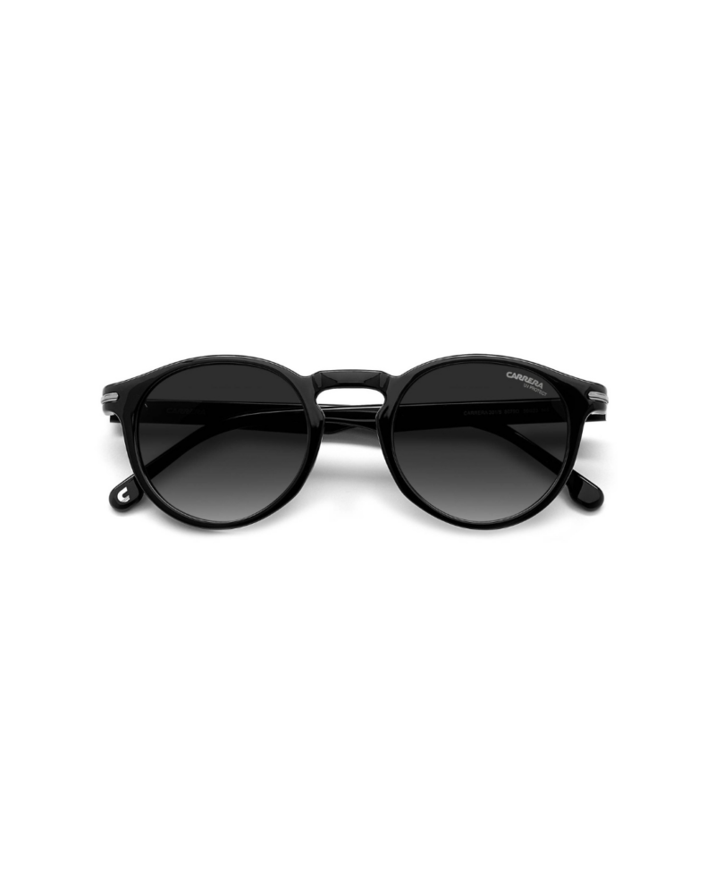 Lunettes de soleil Carrera 301/S Noir (8079O) 50-23-145 - Monture Pliée Lunettes de soleil Carrera 301/S noir brillant 8079O branches repliées et verres gris dégradés chez Azzabi Optic
