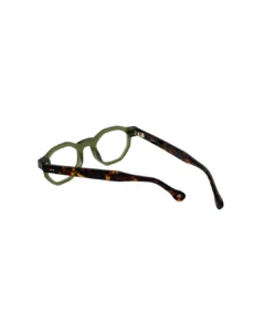 Vue arrière en perspective des lunettes de vue clip on Blue Eyes BE5010 vert et écaille, montrant l'intérieur de la monture.