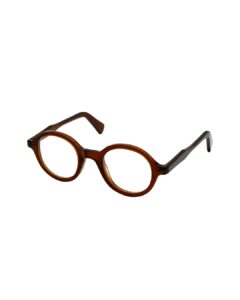 Monture optique pantos BERGAMOT Punch en acétate ambre miel translucide, vue de trois-quarts face.