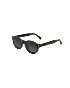 Lunettes de vue clip on Tunisie Blue Eyes BE5010 vert et écaille avec la façade solaire foncée clipsée, vue de trois quarts.