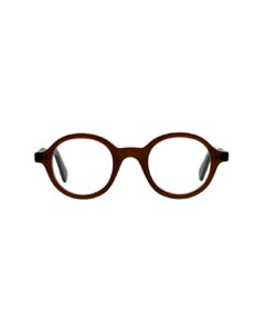 Lunettes de vue rondes BERGAMOT Punch ambre miel en acétate, vue de face sur fond blanc.