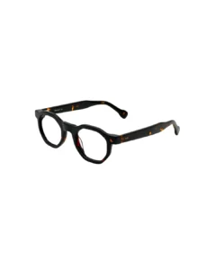 Monture pour lunettes de vue clip on Tunisie Blue Eyes BE5010 avec face noire et branches écaille, vue de trois quarts.