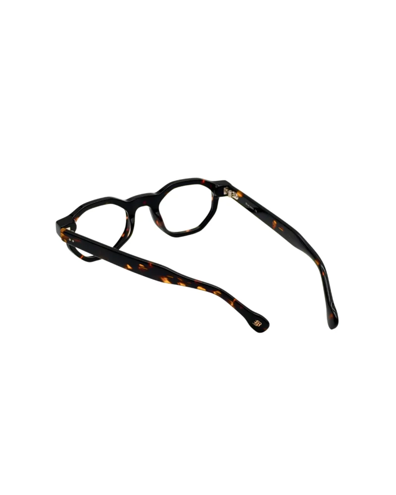 Vue arrière en perspective des lunettes de vue clip on Tunisie Blue Eyes BE5010, exposant l'intérieur de la monture bicolore.