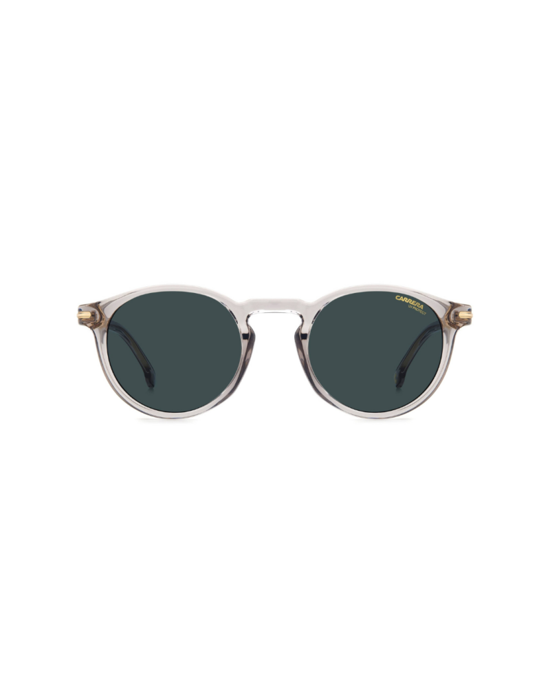 Carrera 301/S Gris Translucide Vue de Face - Calibre 50 Nez 23 Vue de face Lunettes de soleil Carrera 301/S cadre rond acétate gris pont clé 23 mm
