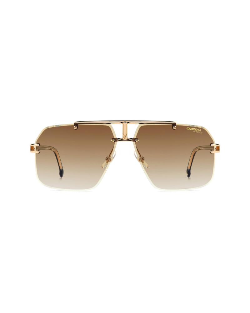 Face des lunettes de soleil Carrera 1054/S 2M2/86 aviateur percée double pont doré et verres marron dégradé