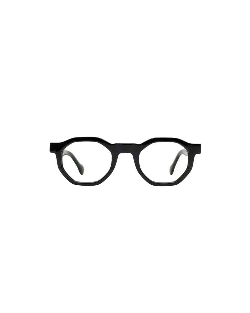 Vue de face de la monture de lunettes de vue Blue Eyes BE5010 noire, montrant la forme crown-pantos et le pont nasal.