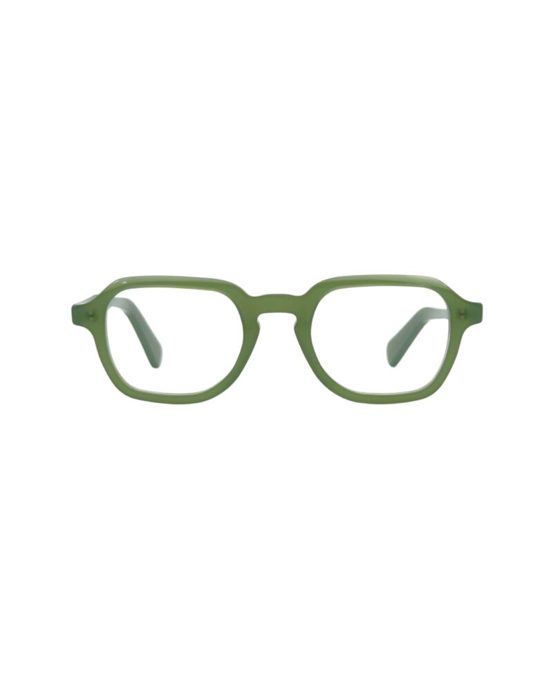 Face avant des lunettes de vue BERGAMOT LUXOR forme pantos hexagonale vert translucide