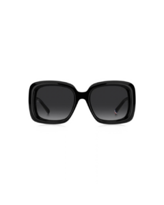 Face avant des lunettes de soleil Tommy Hilfiger TH 2208/S monture géométrique noire et verres teintés gris dégradé